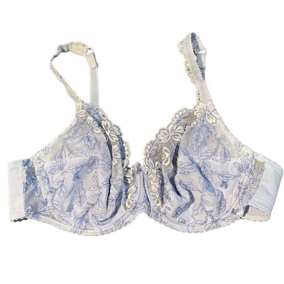 Chantelle- UnLined Lace Full Coverage Bra Ice Blue Floral Embroidered, Size 42D - Picture 11 of 11